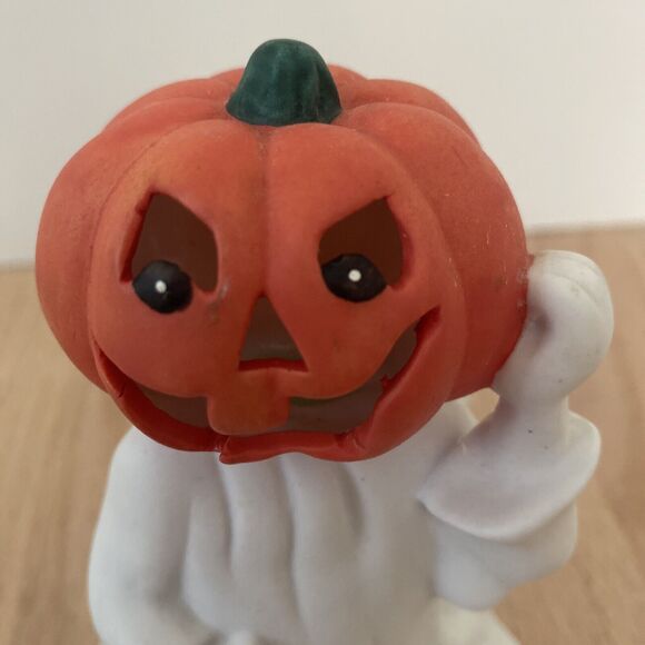 New Holland Floral Halloween Ghost Pumpkin Head Candle Holder Planter Ceramic - Picture 5 of 13